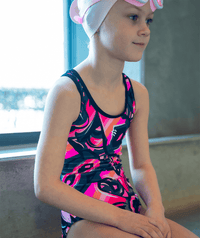 Watery swimsuit for girls - Rodney - Light pink/black