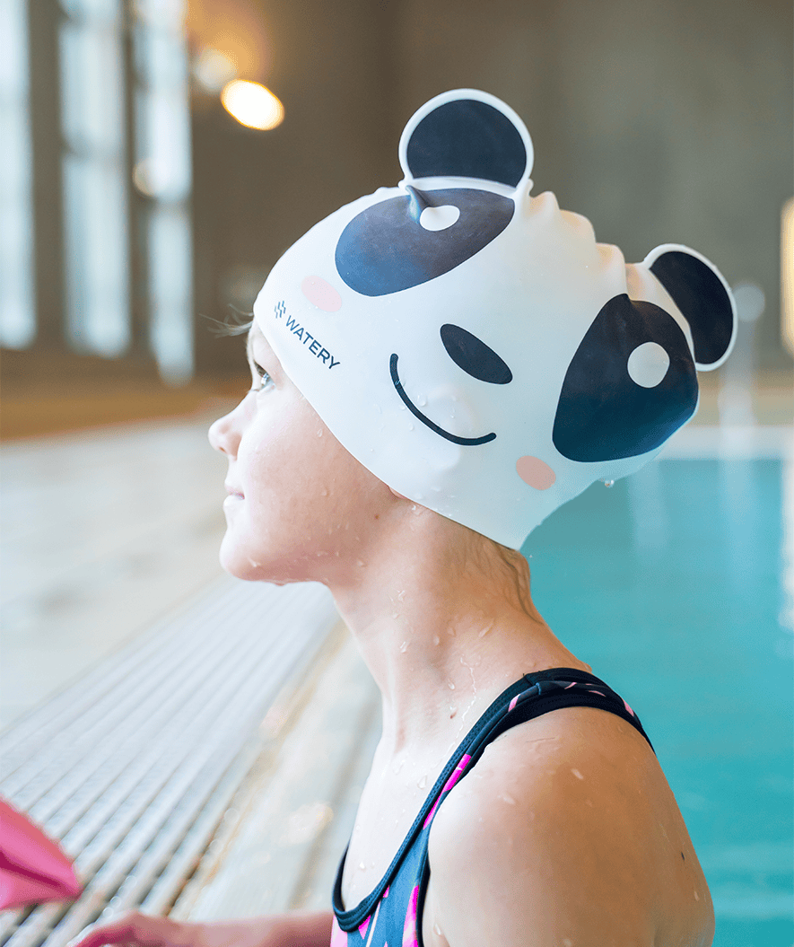 Watery swim cap for kids - Dashers - Panda Bear (White/Black)