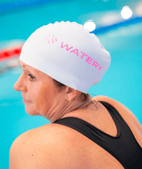 Watery swim cap - Signature Metallic - White/pink