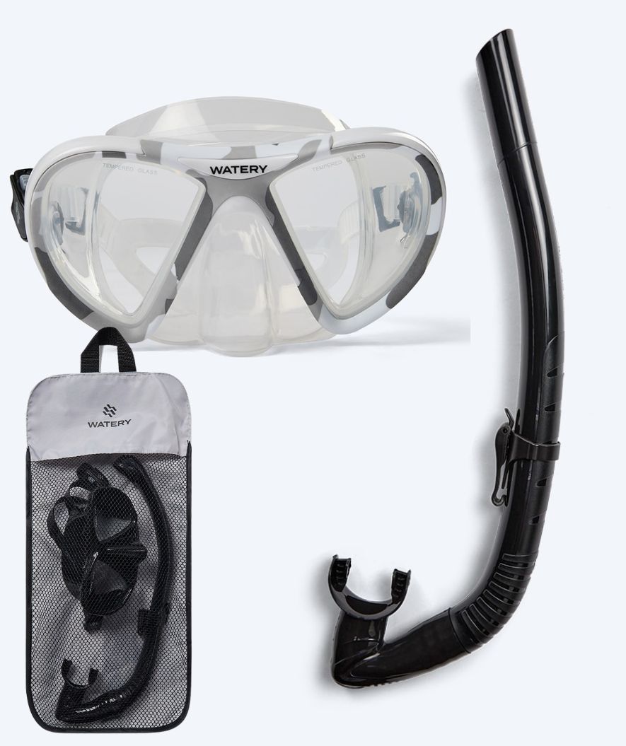 Watery Combo snorkel set for adults (from 15 years) - Rudder Camo/Itzel - Clear/black