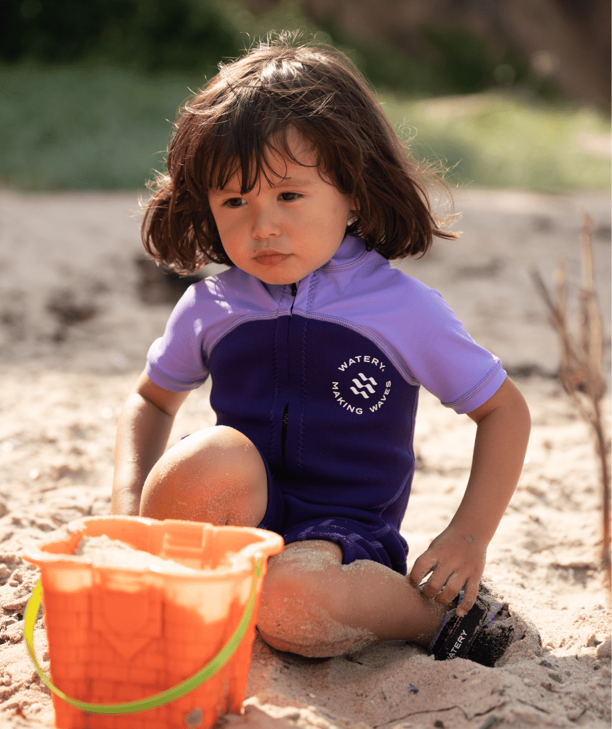 Watery UV wetsuit for kids - Calypso Shorty - Purple
