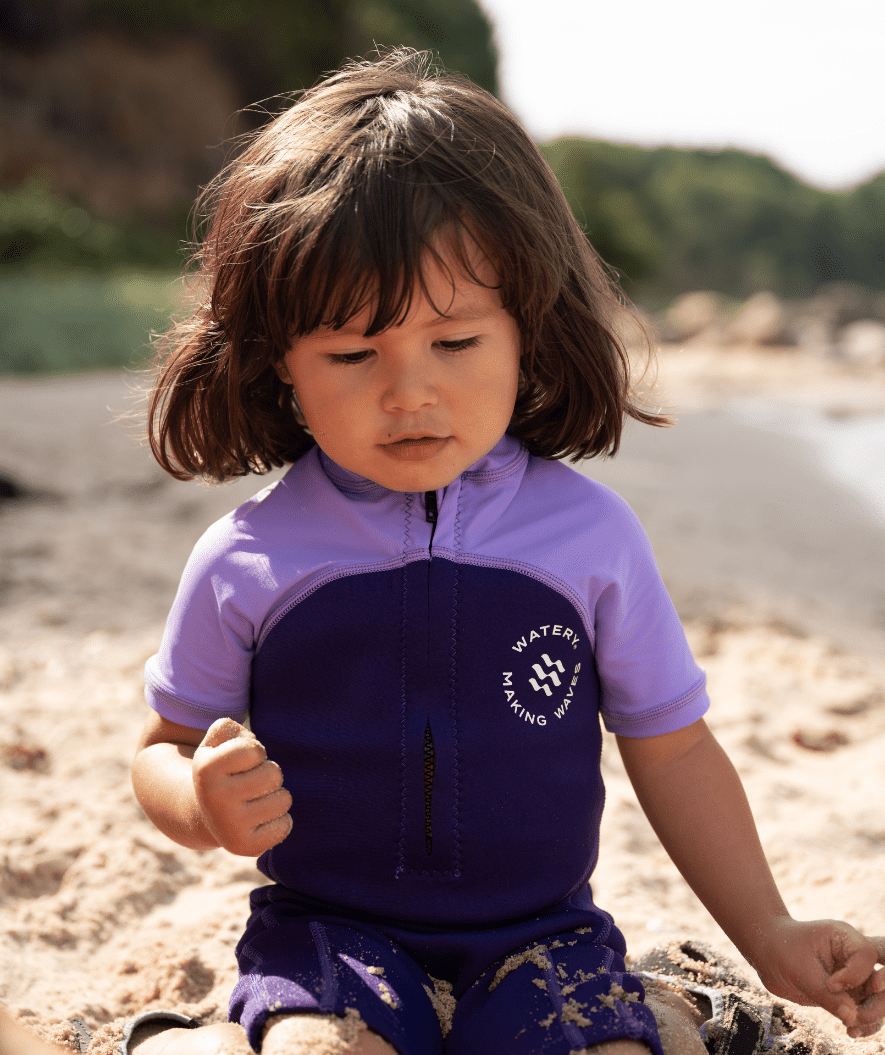 Watery UV wetsuit for kids - Calypso Shorty - Purple