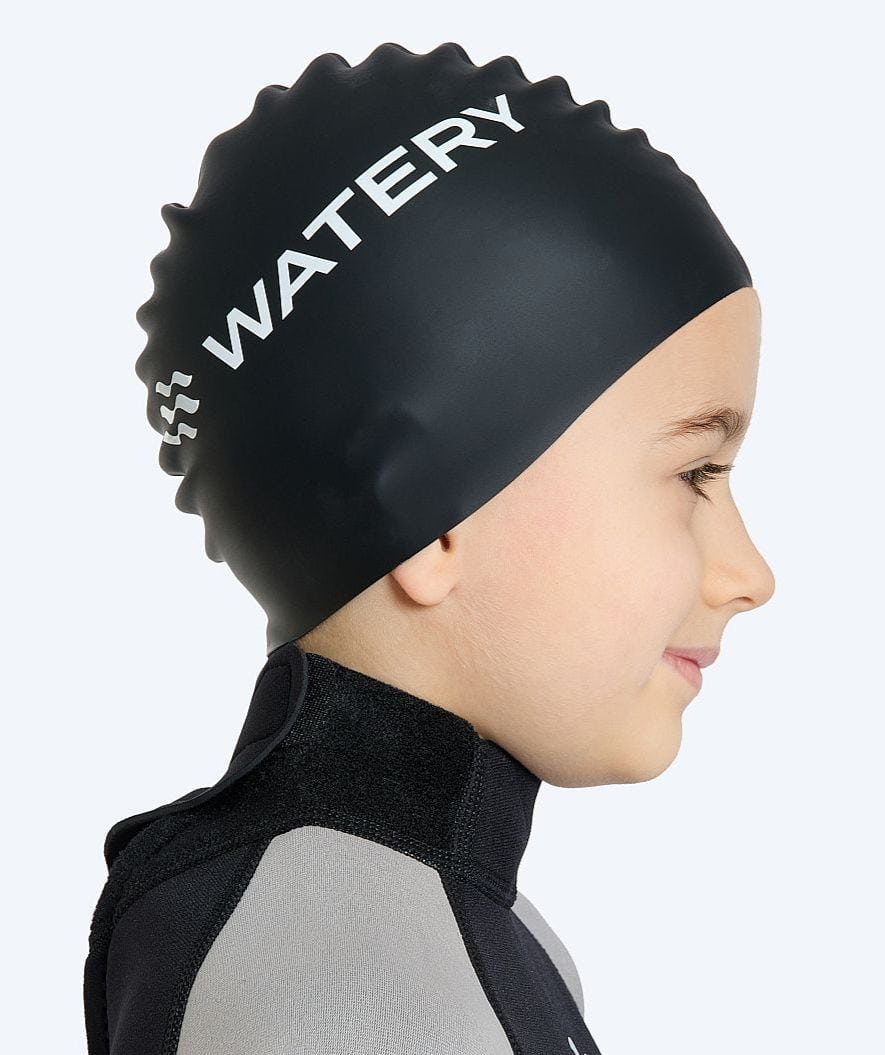 Watery swimming cap for kids (3-10) - Signature - Black