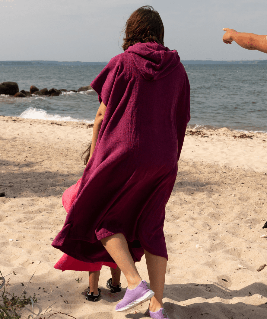 Watery bathing poncho for adults - Cotton - Purple
