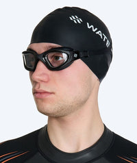 Watery nearsighted prescription swim goggles for adults (-2.0 to -6.0) - Raven Active - Black/clear