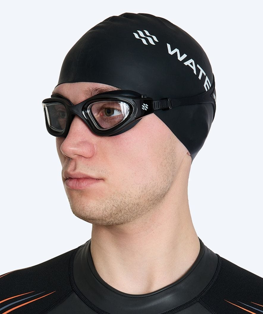 Watery nearsighted prescription swim goggles for adults (-2.0 to -6.0) - Raven Active - Black/clear