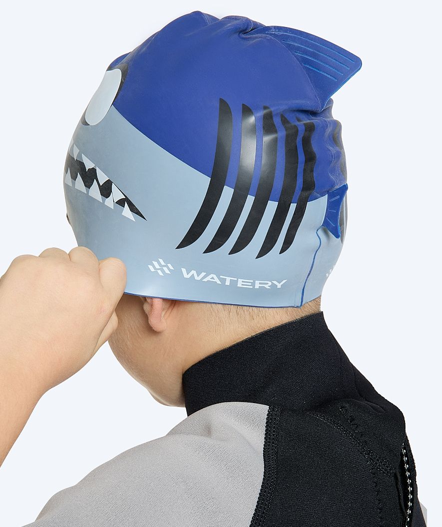 Watery swim cap for kids - Dashers - Shark (Blue/grey)