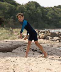 Watery UV wetsuit for kids - Calypso Full-Body - Coral/dark blue