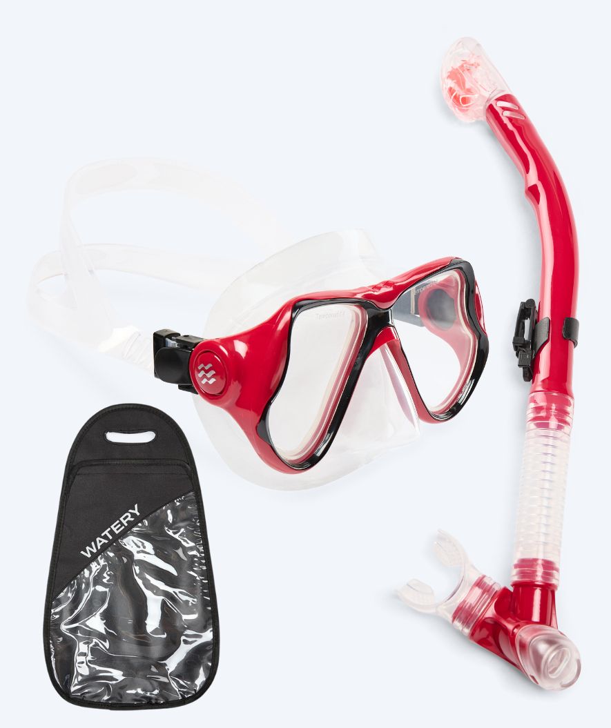 Watery Combo snorkel set for adults - Hudson Full-dry - Red