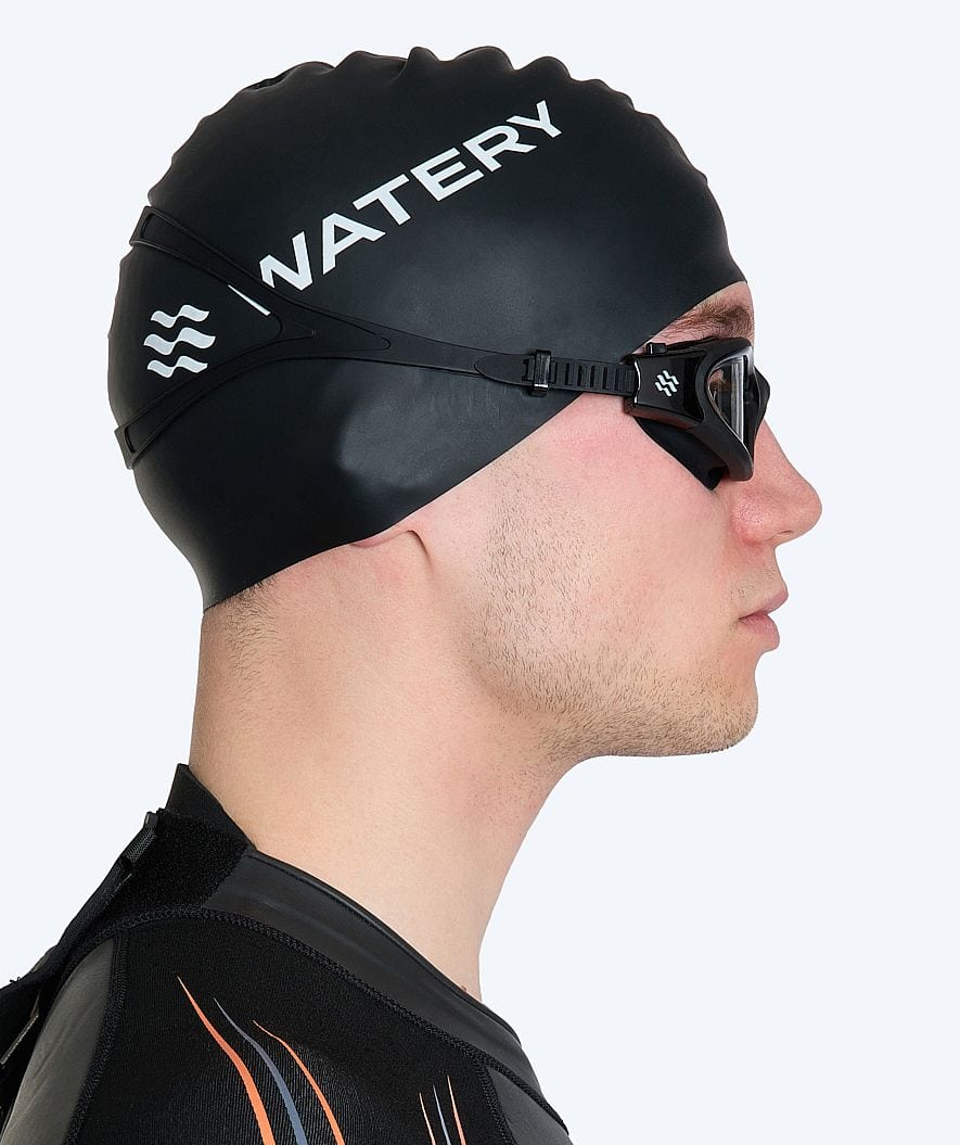 Watery nearsighted swimming goggles with prescription for adults - (-2.0) – (-6.0) - Raven Active - Black/clear