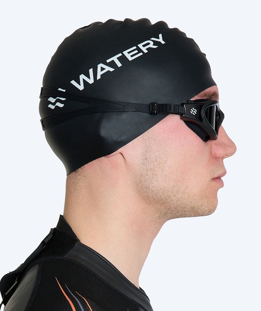 Watery nearsighted prescription swim goggles for adults - (-2,0) to (-6,0) - Raven Active - Black (Smoke lens)