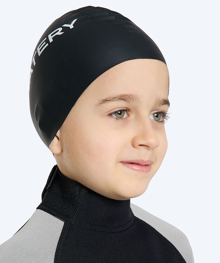 Watery swim cap for kids (3-10) - Signature - Black