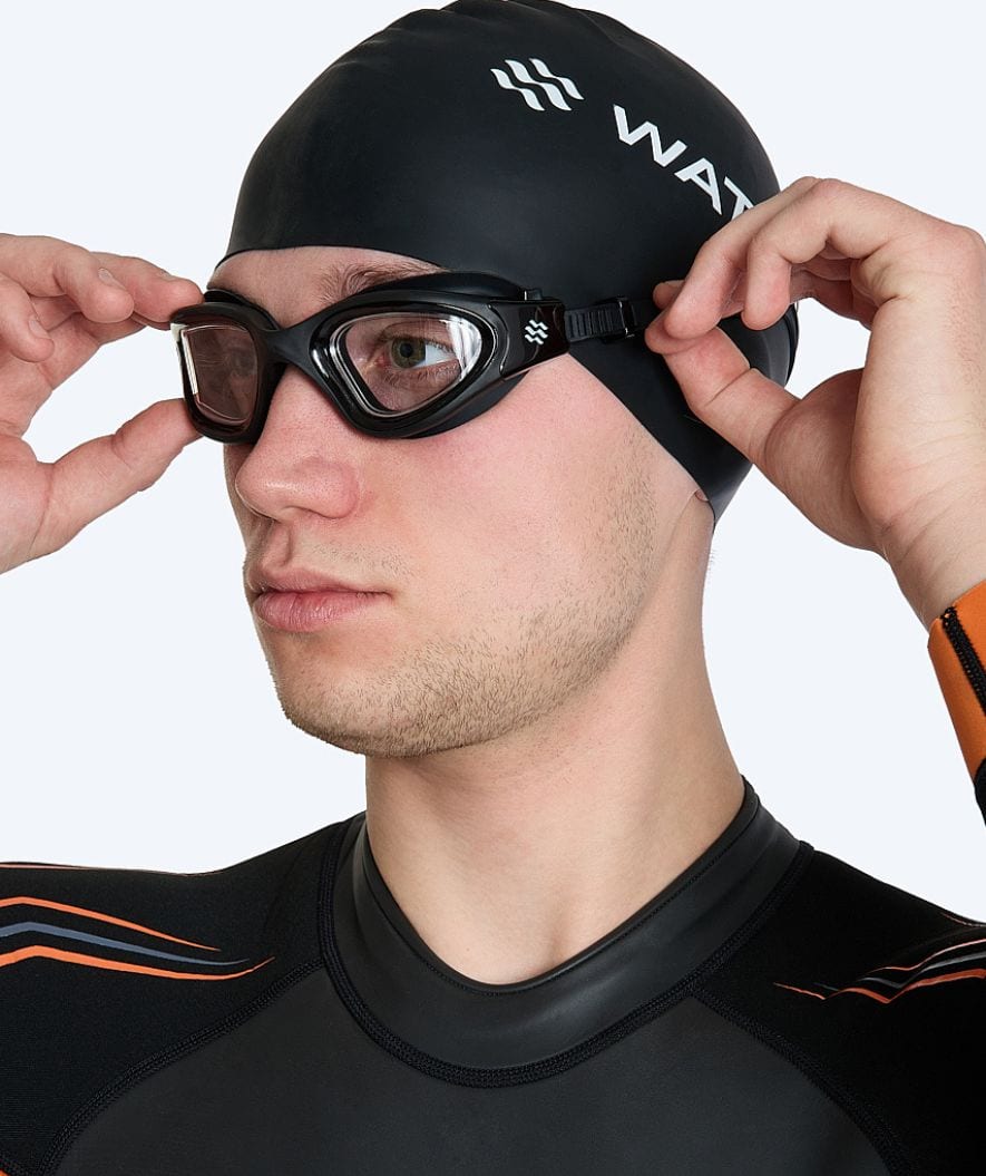 Watery nearsighted prescription swim goggles for adults (-2.0 to -6.0) - Raven Active - Black/clear