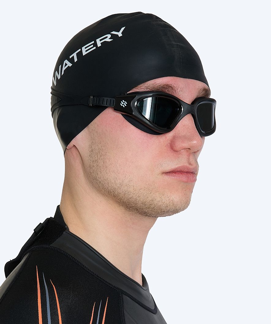 Watery nearsighted prescription swim goggles for adults - (-2,0) to (-6,0) - Raven Active - Black (Smoke lens)