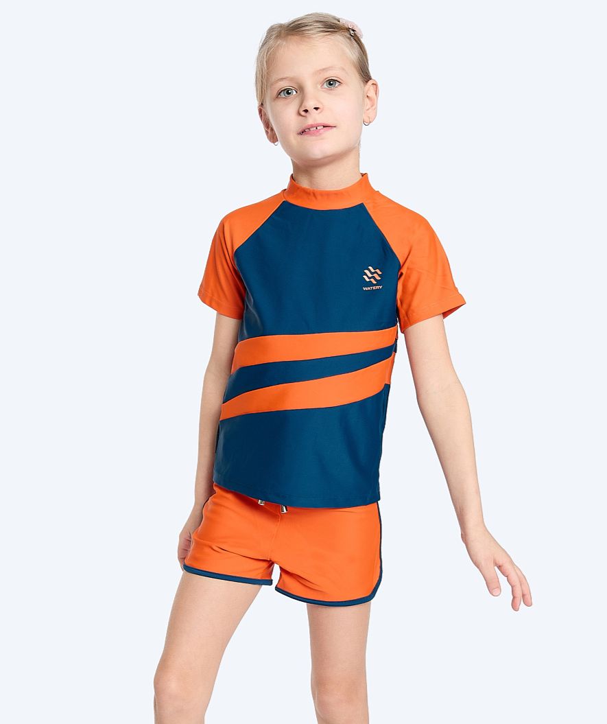 Watery UV-shirt for kids - Manami Short Sleeve Rashguard - Orange/blue