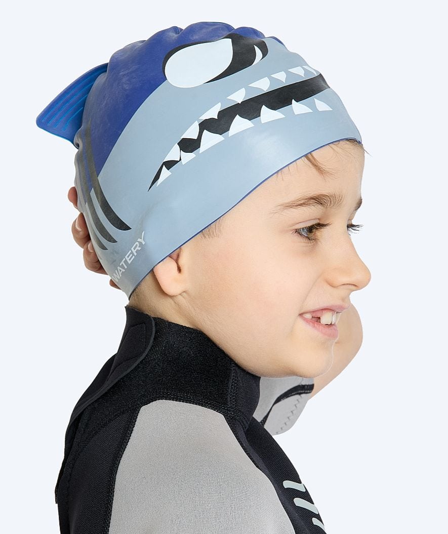 Watery swim cap for kids - Dashers - Shark (Blue/grey)