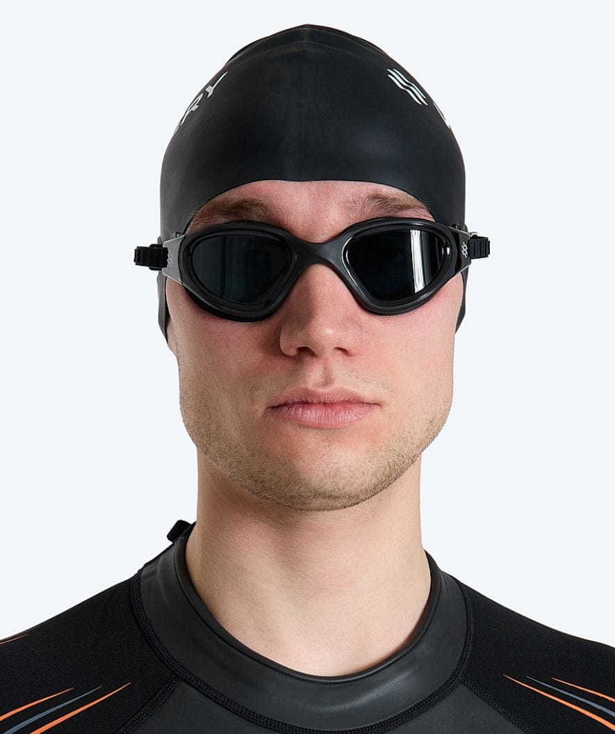 Watery nearsighted prescription swim goggles for adults - (-2,0) to (-6,0) - Raven Active - Black (Smoke lens)