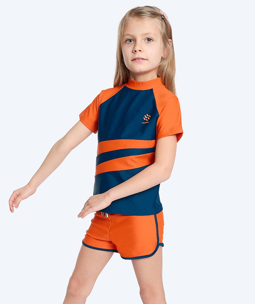 Watery UV-shirt for kids - Manami Short Sleeve Rashguard - Orange/blue