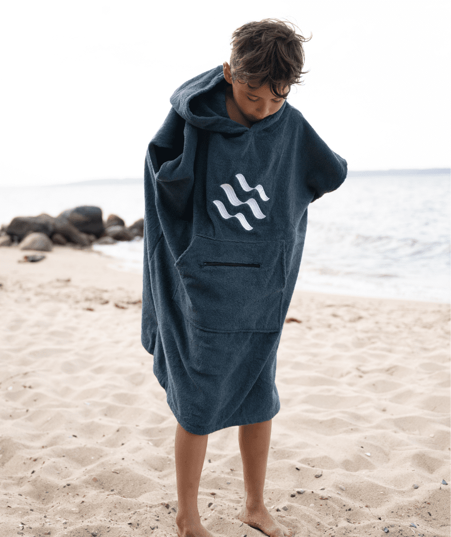 Watery bathing poncho for junior (6-15) - Cotton - Dark blue
