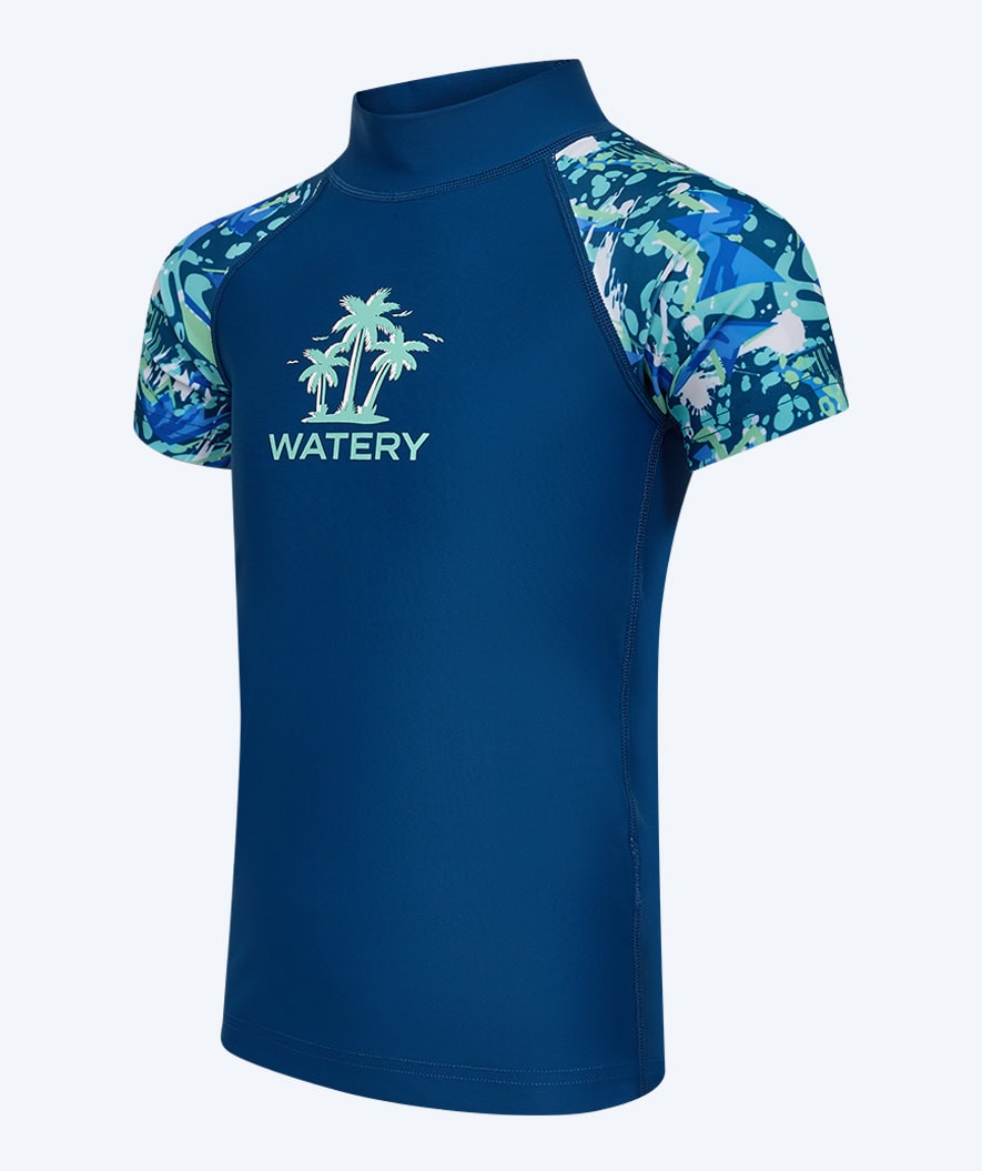 Watery UV-shirt for kids - Katsu Short Sleeve Rashguard - Light blue/Dark blue