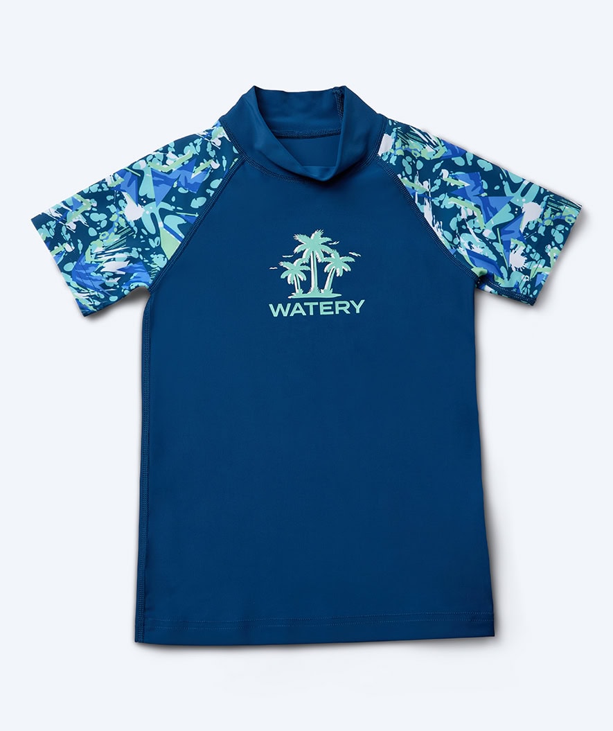 Watery UV-shirt for kids - Katsu Short Sleeve Rashguard - Light blue/Dark blue