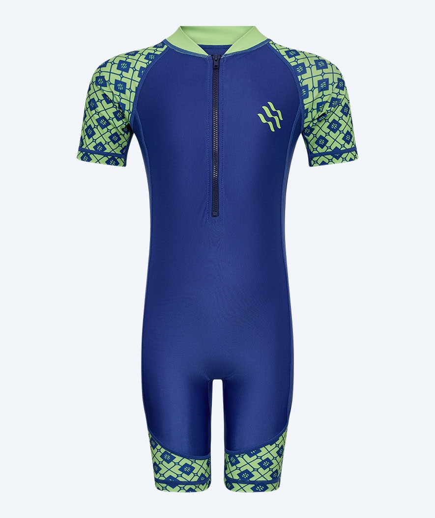 Watery UV-suit for children - Athena Short Sleeve Rashguard - Green/dark blue