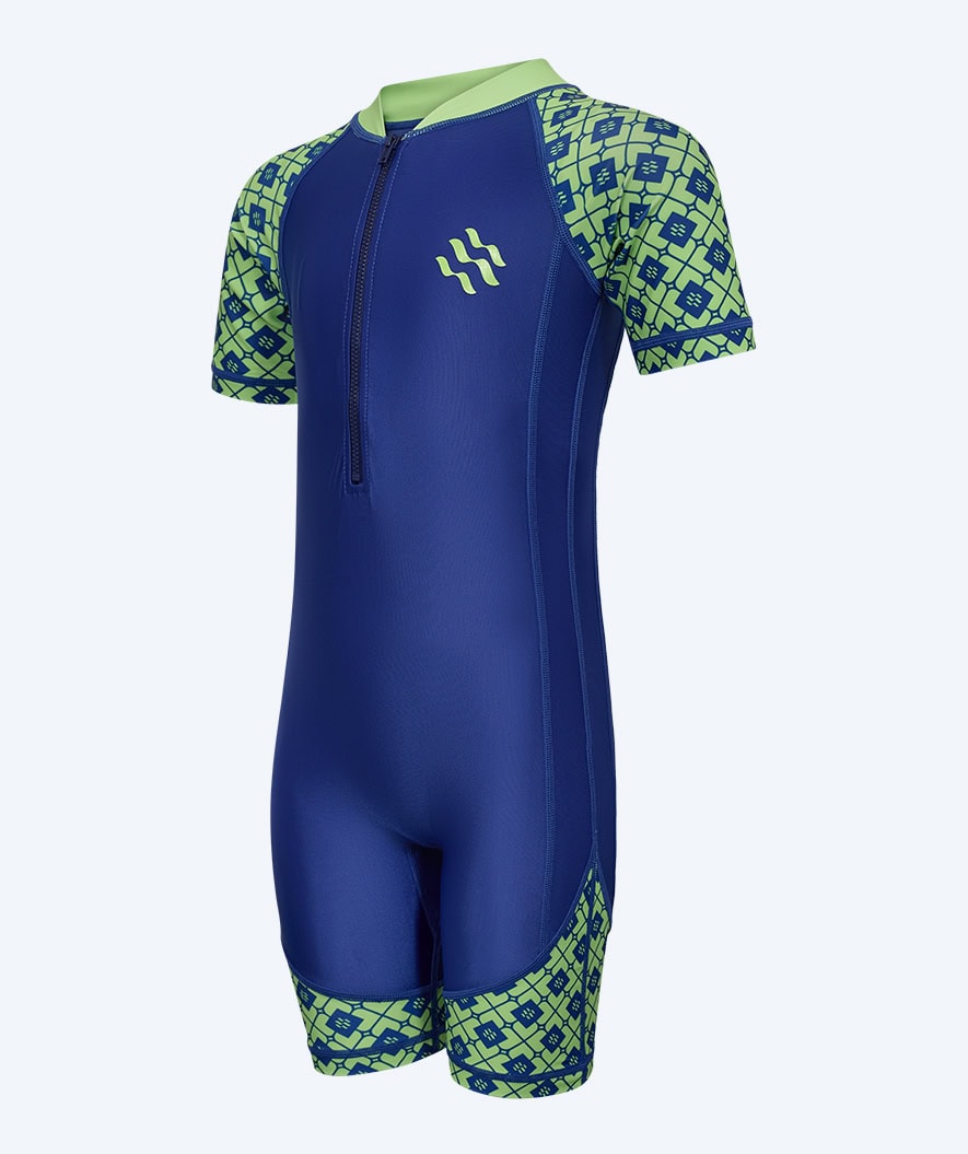 Watery UV-suit for children - Athena Short Sleeve Rashguard - Green/dark blue