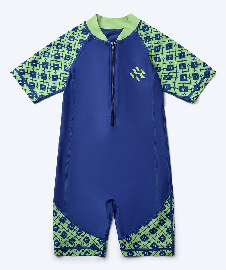 Watery UV-suit for children - Athena Short Sleeve Rashguard - Green/dark blue