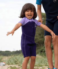 Watery UV wetsuit for kids - Calypso Shorty - Coral/dark blue
