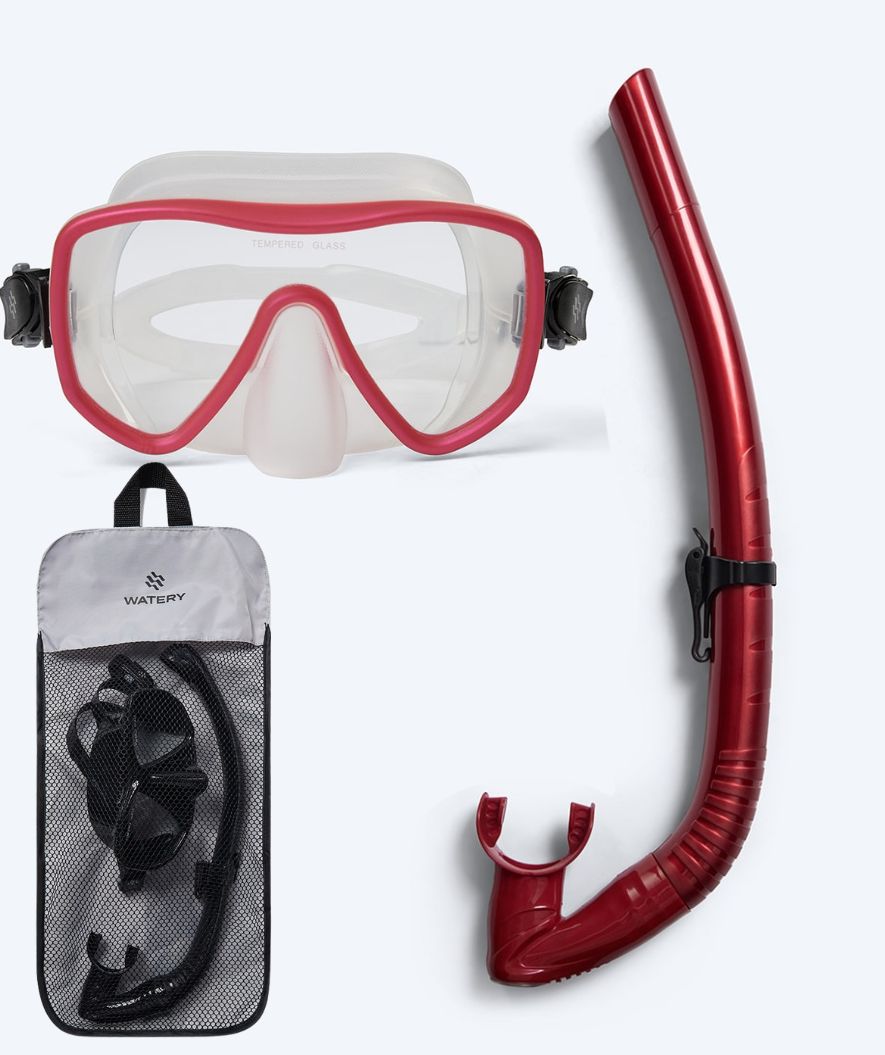Watery Combo snorkel set for adults (from 15 years) - Coast - Red/clear