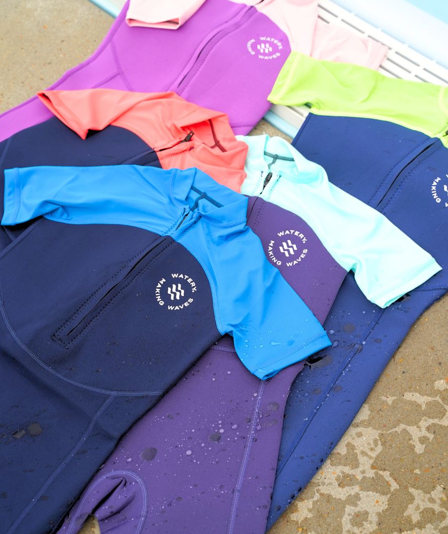 Watery UV wetsuit for kids - Calypso Shorty - Coral/dark blue