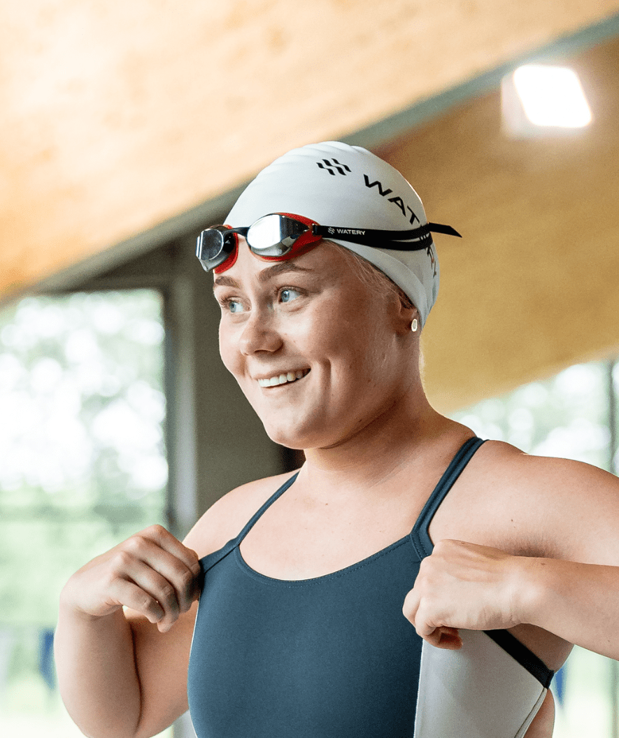 Watery Elite swim goggles - Poseidon Ultra Mirror - Red/silver