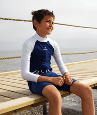 Watery UV shirt for kids - Chilton Long Sleeved Rashguard - Dark blue/white