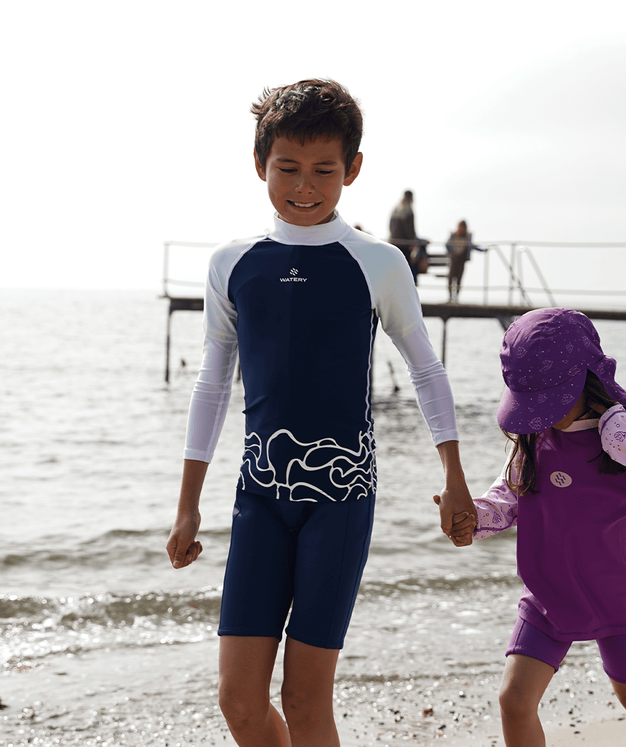 Watery UV shirt for kids - Chilton Long Sleeved Rashguard - Dark blue/white