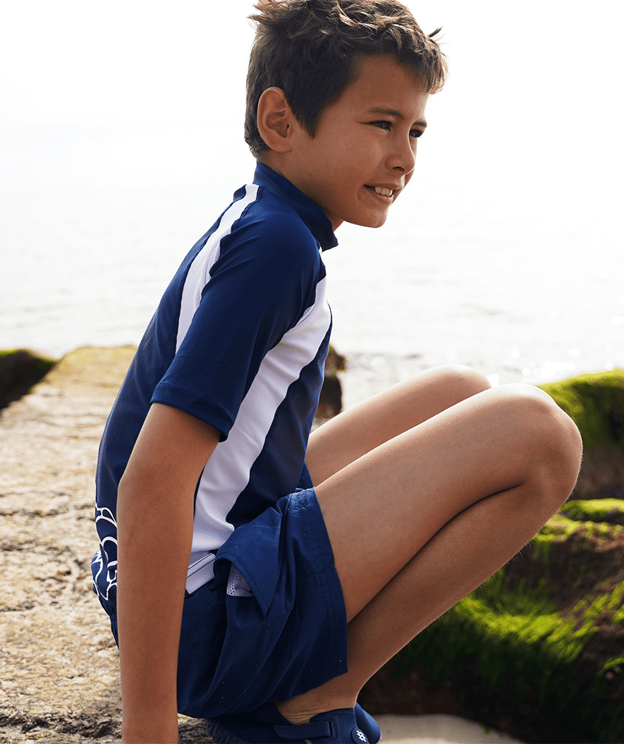 Watery UV shirt for kids - Chilton Short Sleeved Rashguard - Dark blue/white
