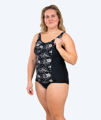 Watery swimsuit plus size for women with flowers - Vale - Black/White