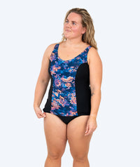 Watery swimsuit plus size for women with flowers - Vale - Black/purple