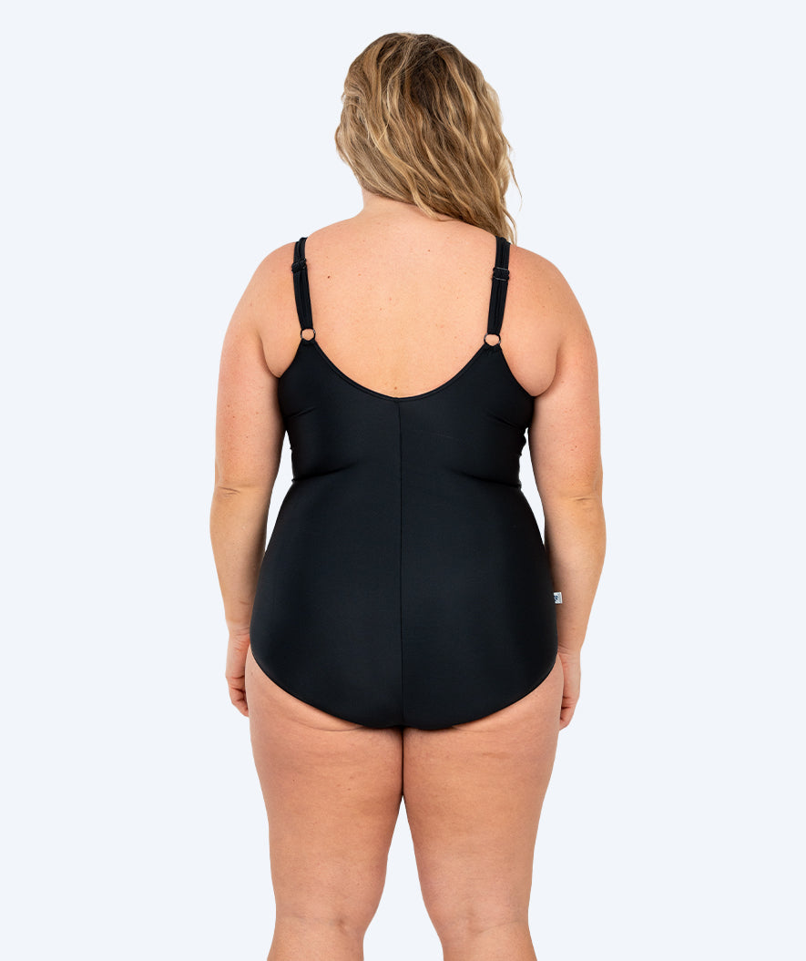 Watery swimsuit plus size for women with flowers - Vale - Black/purple