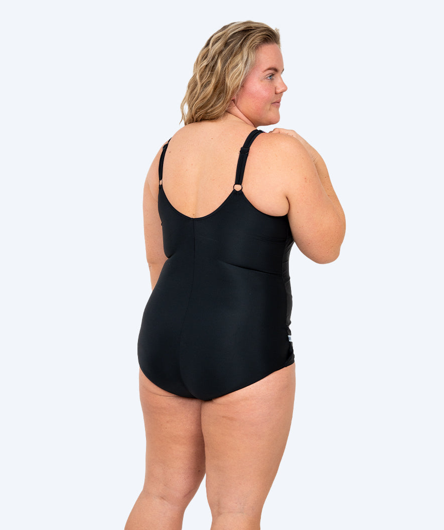 Watery swimsuit plus size for women with flowers - Vale - Black/Purple