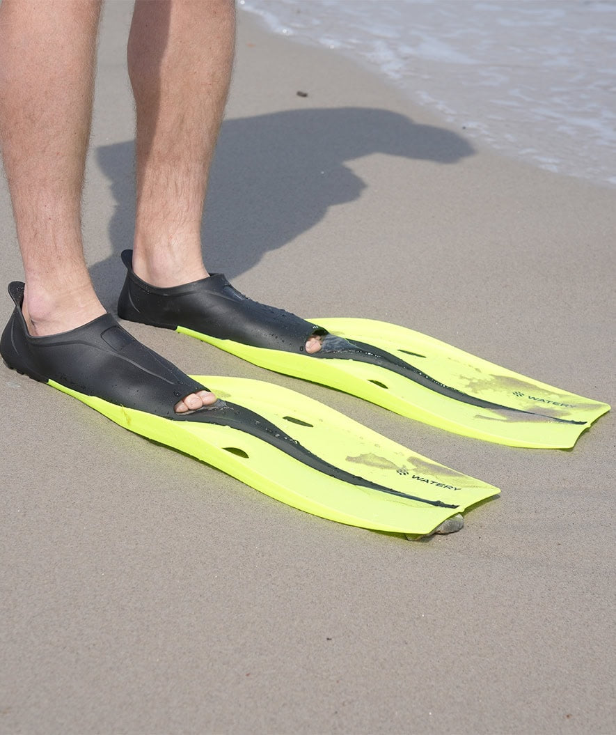 Watery diving fins for juniors/adults (33-46) - Breeve Longtail - Black/Green