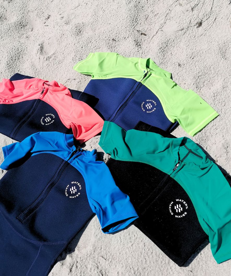 Watery UV wetsuit for kids - Calypso Shorty - Coral/dark blue