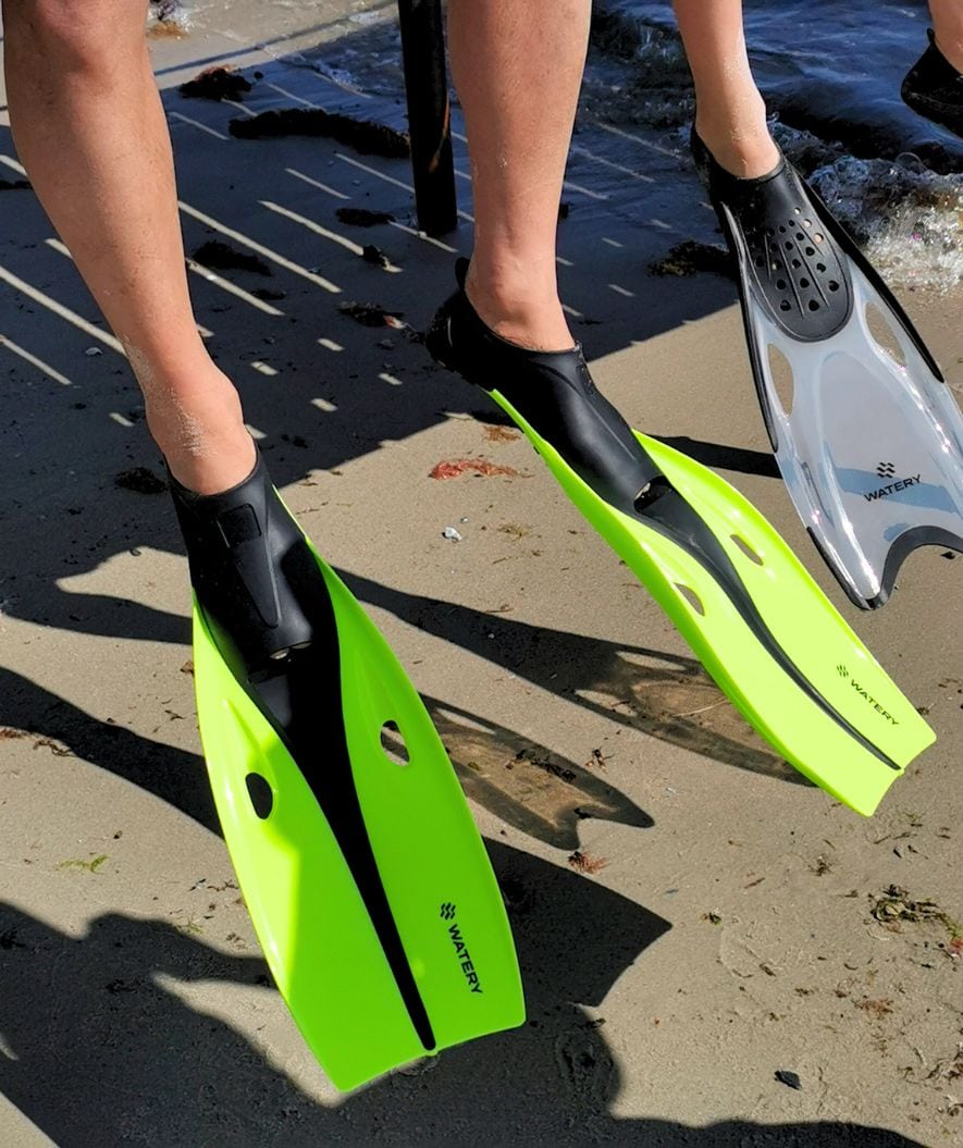 Watery diving fins for juniors/adults (33-46) - Breeve Longtail - Black/Green