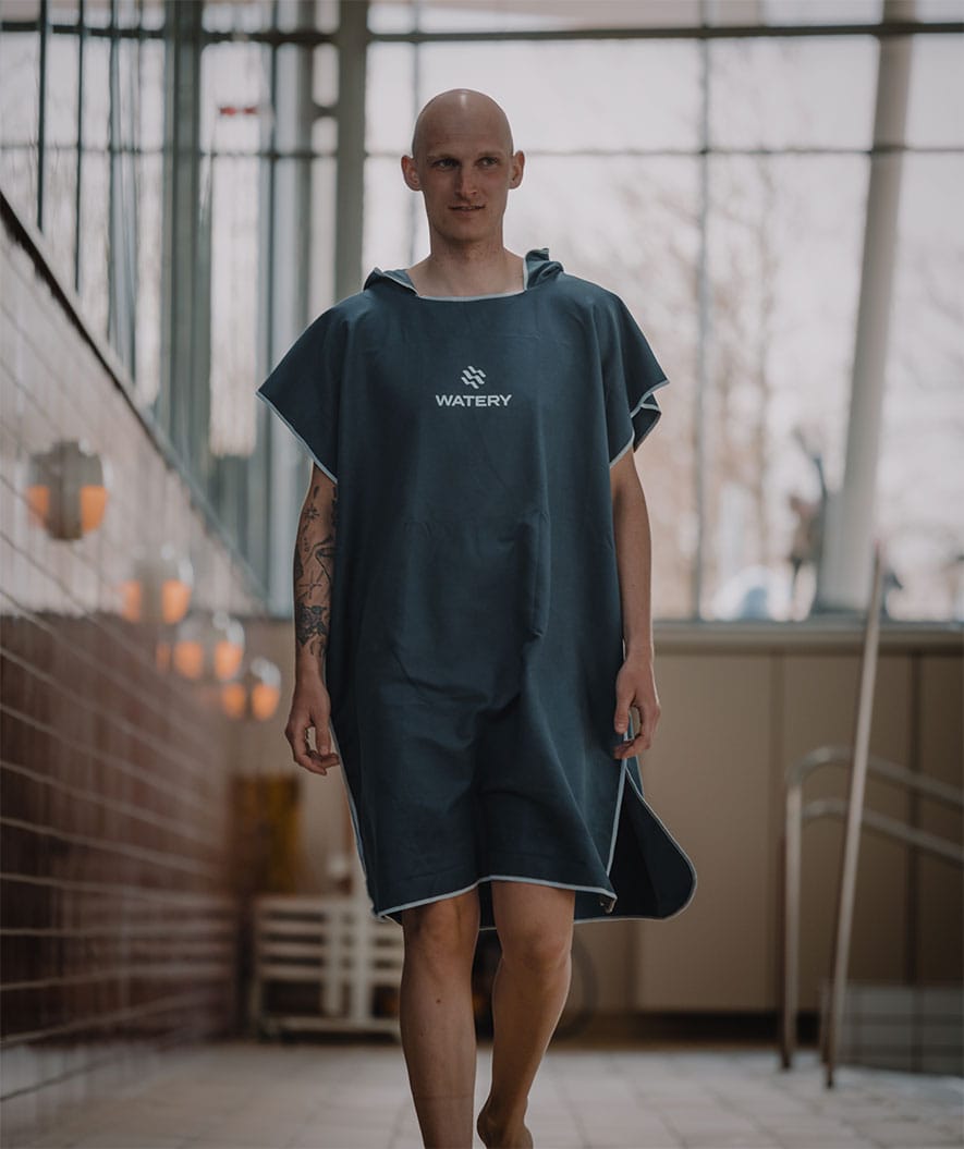 Watery bathing poncho for adults - Microfiber - Dark blue