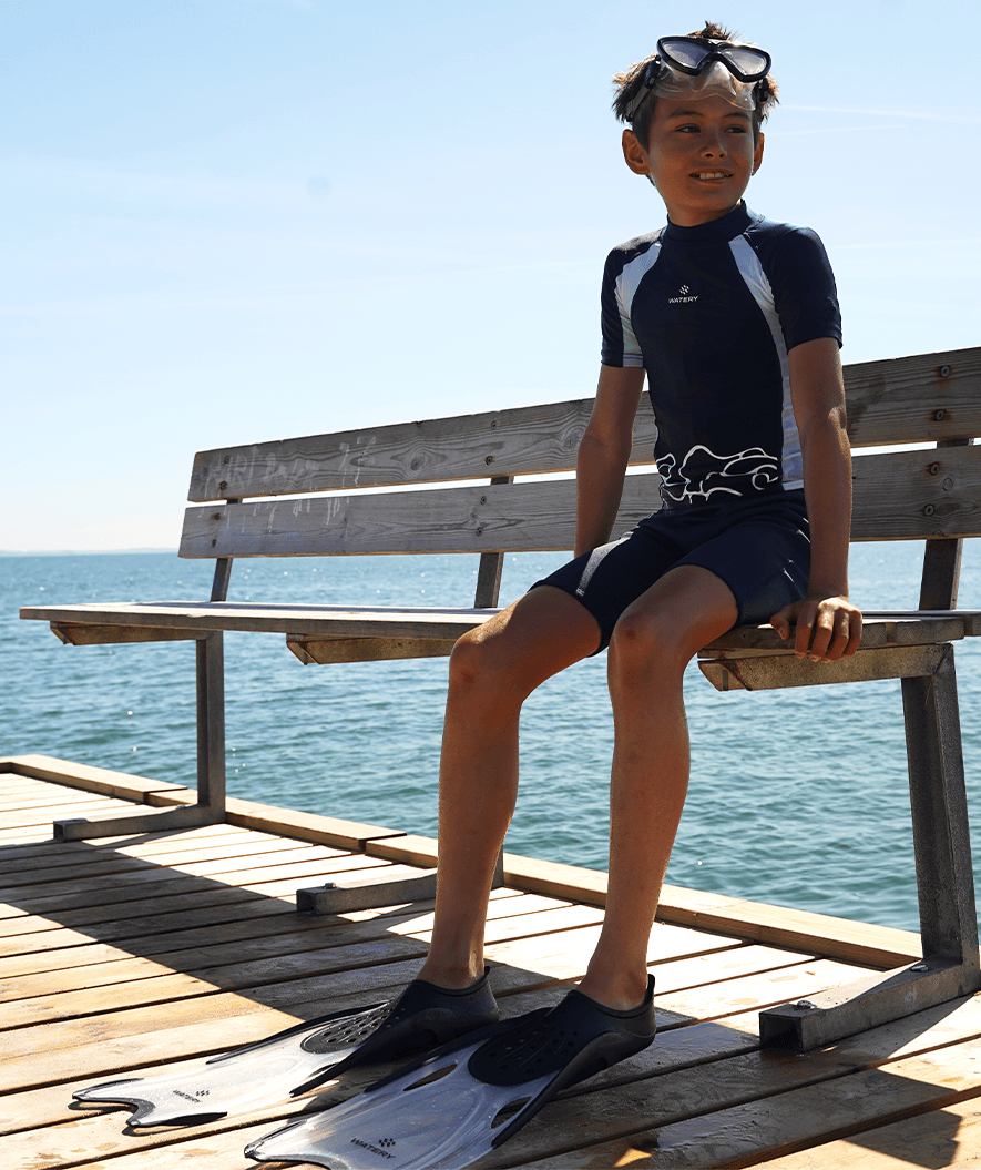 Watery diving fins for junior (34-37) - Rilian - Blue/clear