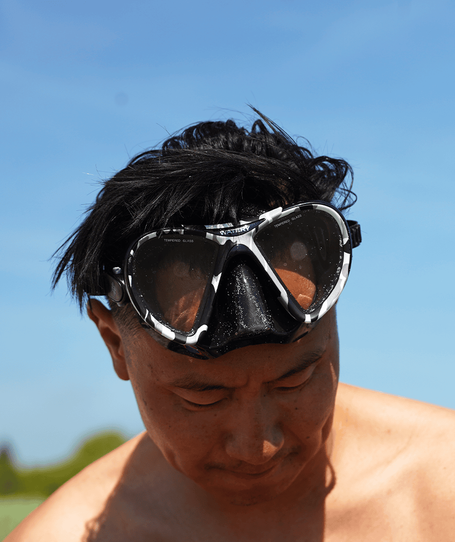 Watery diving mask for adults (from 12 years) - Rudder Camo - Black