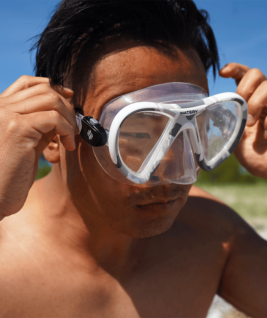 Watery diving mask for adults (from 12 years) - Rudder Camo - Clear