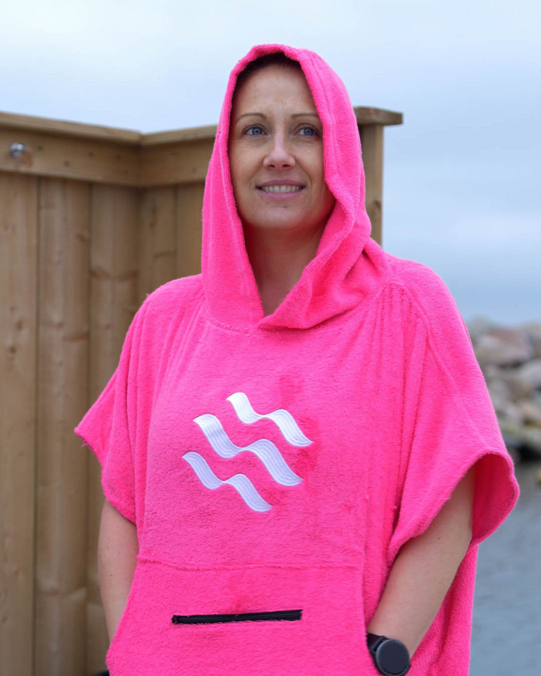 Watery bathing poncho for adults - Cotton - Atlantic Blue