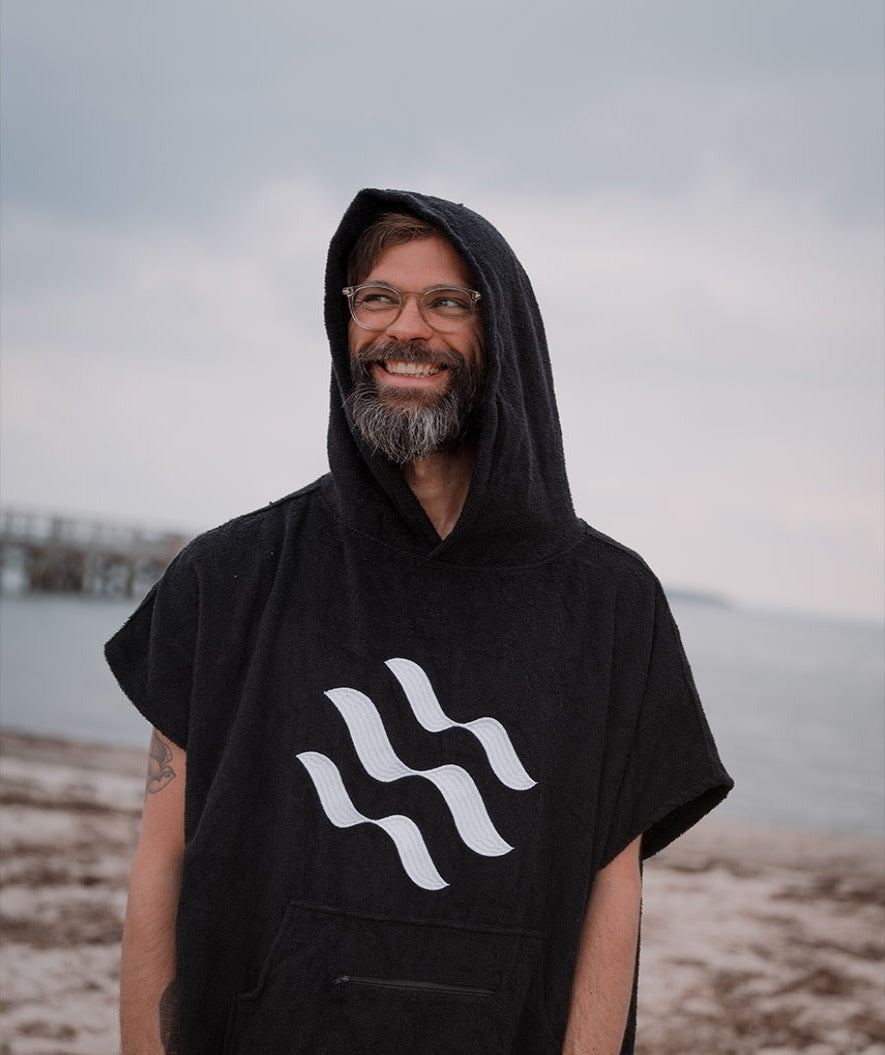 Watery bathing poncho for adults - Cotton - Black