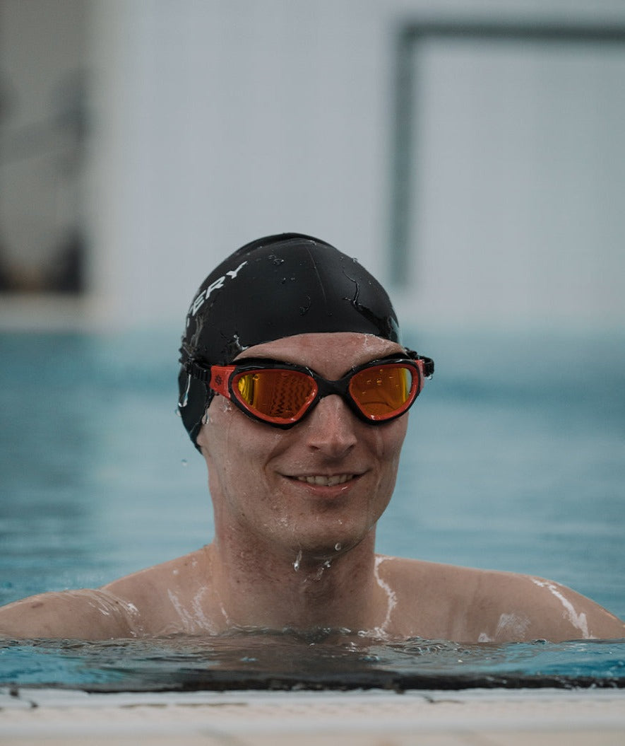 Watery exercise swim goggles - Raven Mirror - Black/red