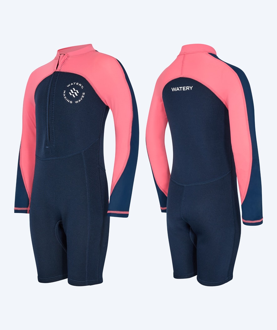 Watery UV wetsuit for kids - Calypso Long Sleeved - Coral/dark blue
